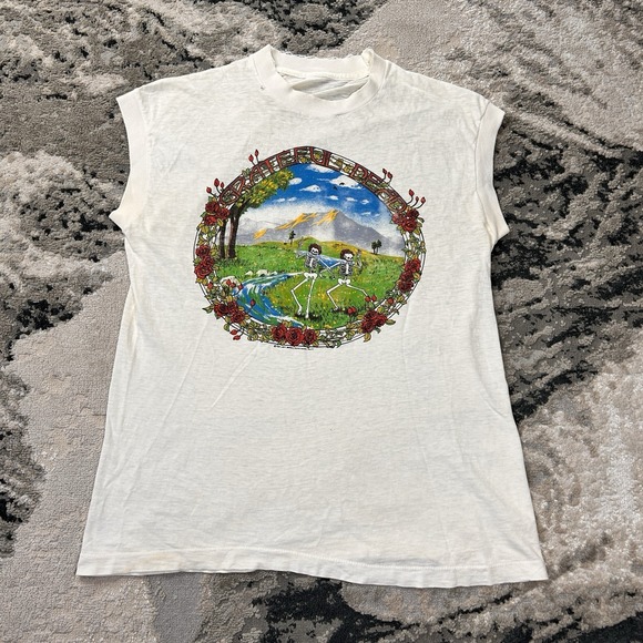 True Vintage 80s Grateful Dead Sleeveless Shirt Spring Tour 1984 White Sz S